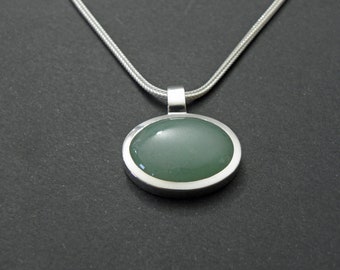Halsband med aventurinhänge i sterlingsilver, rävsvanskedja