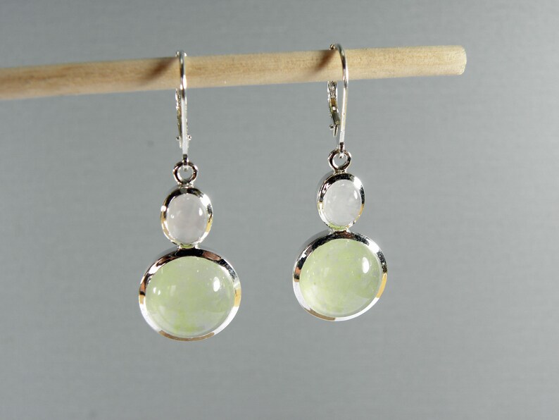 green jade and rose quartz dangle earrings silver 925 image 3