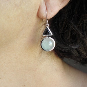 green jade and onyx dangle earrings silver 925 image 1