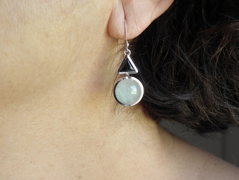 green jade and onyx dangle earrings silver 925 image 1