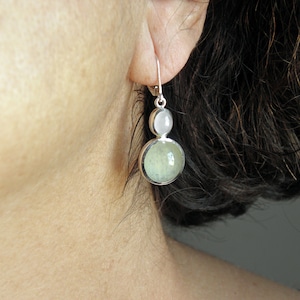 green jade and rose quartz dangle earrings silver 925 image 1