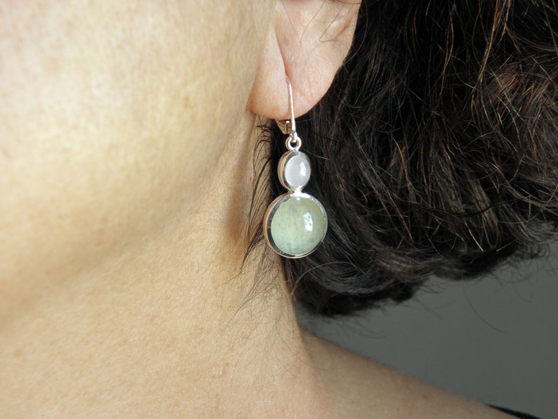 green jade and rose quartz dangle earrings silver 925 image 1