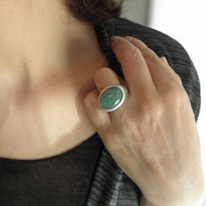 Big aventurine silver ring, aventurine statement ring, signet ring, seal ring