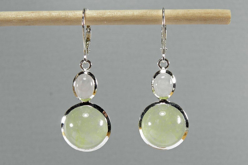 green jade and rose quartz dangle earrings silver 925 image 4