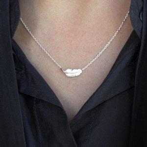 feather silver necklace, silver plume necklace image 1