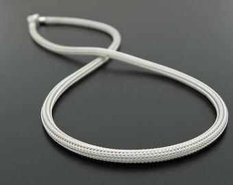 Knitted necklace silver 925, silver necklace, tube chain