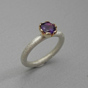 Amethyst solitaire ring in silver and gold