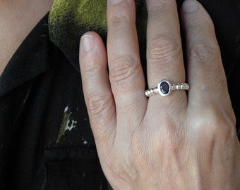 blue sapphire sterling silver sphere ring