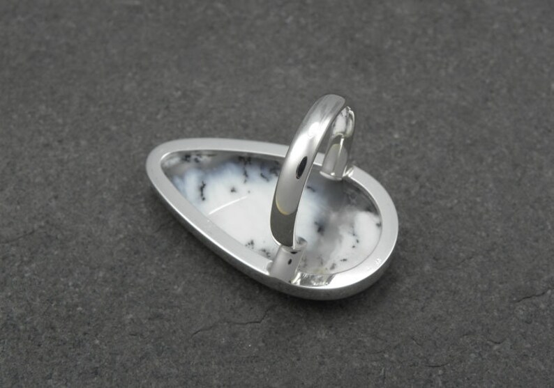 statement silver ring big semi precious stone ring Big Dendritic Opal Silver Ring