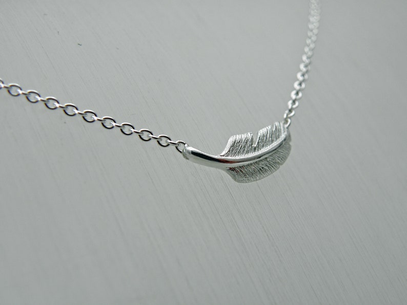 feather silver necklace, silver plume necklace image 4