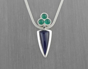 Pendentif argent sterling Agate, collier bleu profond et vert de queue de renard d’agate en argent 925