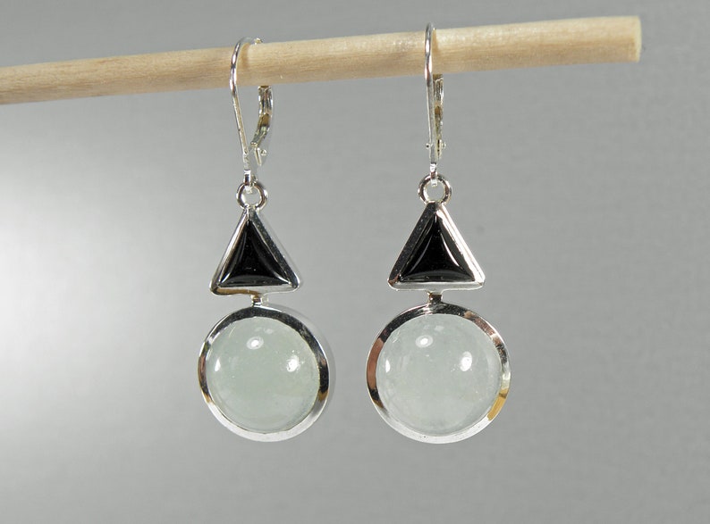green jade and onyx dangle earrings silver 925 image 5