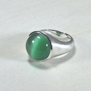 Groene kwarts Cat Eye-zilveren ring, cat's eye-statementring, zegelring, zegelring