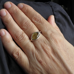 Green tourmaline silver ring - October birthstone silver ring