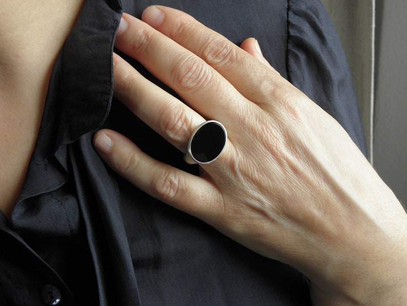 big onyx silver statement signet seal ring image 2