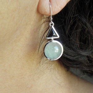 green jade and onyx dangle earrings silver 925 image 2