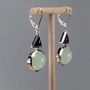 green jade and onyx dangle earrings silver 925 image 3