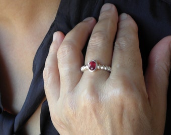 ruby sterling silver sphere ring