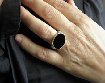 Grosser Onyx Silber Siegel Wappen Ring