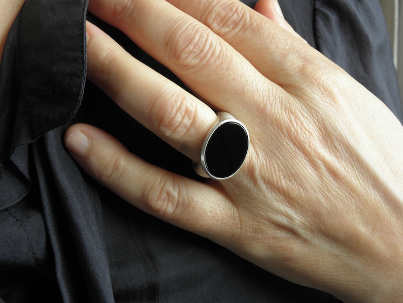 big onyx silver statement signet seal ring image 1