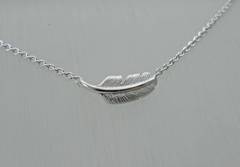 feather silver necklace, silver plume necklace image 2