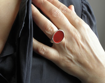 Big carnelian silver statement signet seal ring