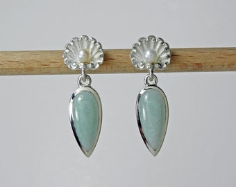 Aventurine et perles auriculaires en argent sterling