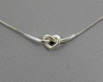 knot heart silver necklace