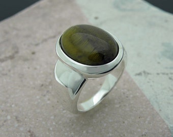 bague en argent sterling cabochon œil de tigre