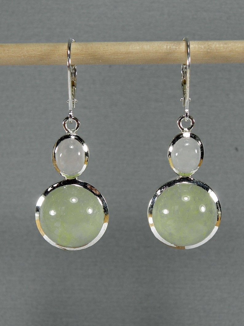 green jade and rose quartz dangle earrings silver 925 image 6