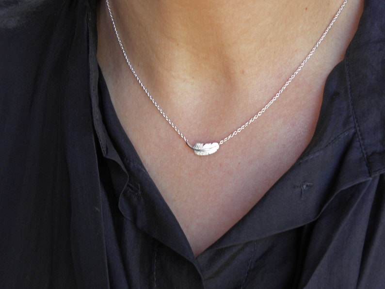 feather silver necklace, silver plume necklace image 9