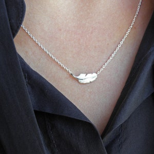 feather silver necklace, silver plume necklace image 10