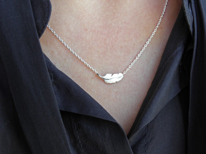 feather silver necklace, silver plume necklace image 10