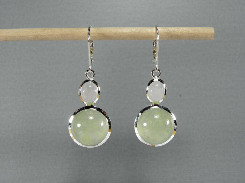 green jade and rose quartz dangle earrings silver 925 image 5