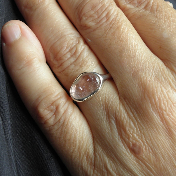 Light pink tourmaline silver ring - October birthstone silver ring