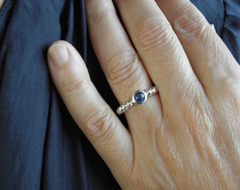 Sapphire sterling silver sphere ring