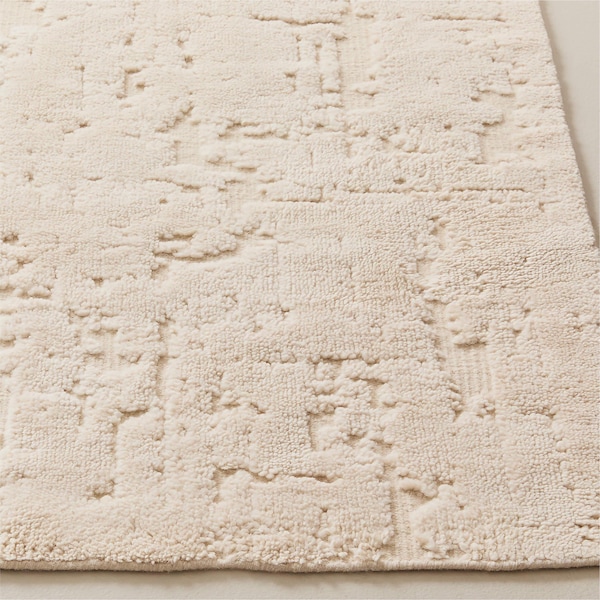 Hand Knotted Warm White Luxury Wool Area Rug Modern Plaster Texture Architectural Minimal Handmade Rug for Contemporary Living Room Bedroom