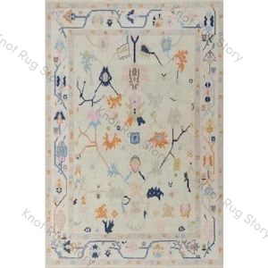 Hand-Knotted Wool Oushak Rug: Muted Pastel Accents, Modern Style