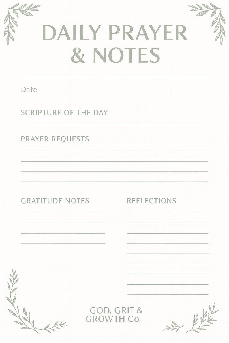 Pray Note Daily Prayer & Notes Page | One Dollar Sample Printable Faith Journal ...