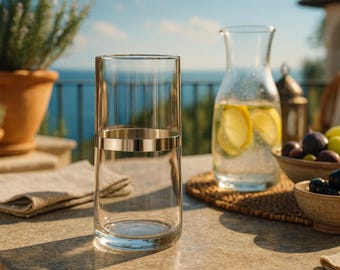 Corda Plat Highball / Bicchiere da acqua con fascia in platino fatto a mano / Articoli da bar di lusso di Molten Majesty
