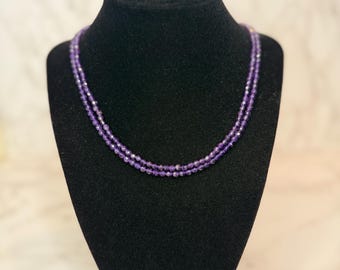Faceted Double Strand Amethyst Beaded 18-19” Necklace with Sterling Silver hook clasp
