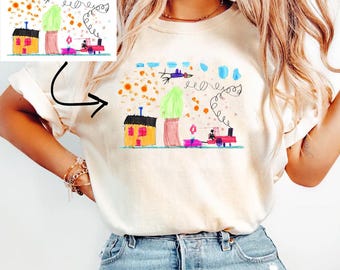 Custom Kids Drawing T-Shirt, Child Artwork Tee, Personalized Mom Dad Gift, Kid Art Keepsake Shirt, Unique Parent Gift
