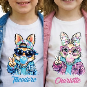 Personalized Easter Bunny Bubble Gum Shirt, Matching Easter Shirts, Kids Easter Shirts, Rabbit Blowing Gum Shirt, Easter Gift for Kids