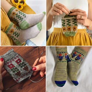 Colorwork Sock Knitting Video Tutorial, Magic Loop Knitting Course, Floral Stranded Colorwork Socks, Heel and Toe Knitting Lessons