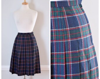 Vintage Skirt / Vintage 80s Skirt / Plaid Skirt / Tartan Plaid Skirt / 80s Preppy Skirt / Wool Skirt / Pleated Skirt / Size Small