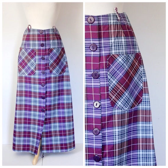 Vintage 70s Plaid Maxi Skirt