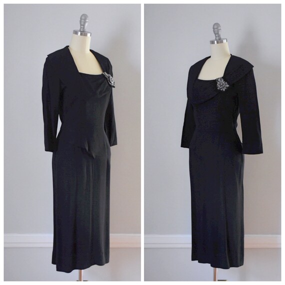 Vintage 40s 50s Black Crepe Dress - image 3