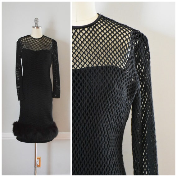 Vintage 60s Crochet and Fur Trimmed Dress