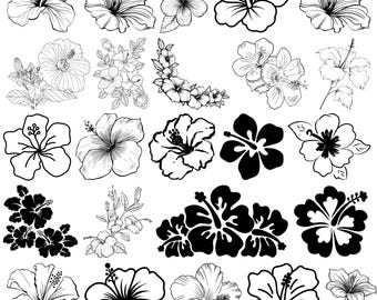 Pacchetto SVG di fiori di ibisco, clipart hawaiane tropicali (download digitale)