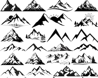 Pacchetto SVG di montagna, clipart di alberi della foresta (download digitale)